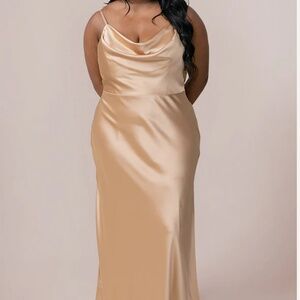 Nadia satin dress in honey beige